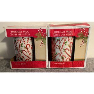 2 Royal Norfolk Holiday Candy Cane Mugs Still In Box  #851